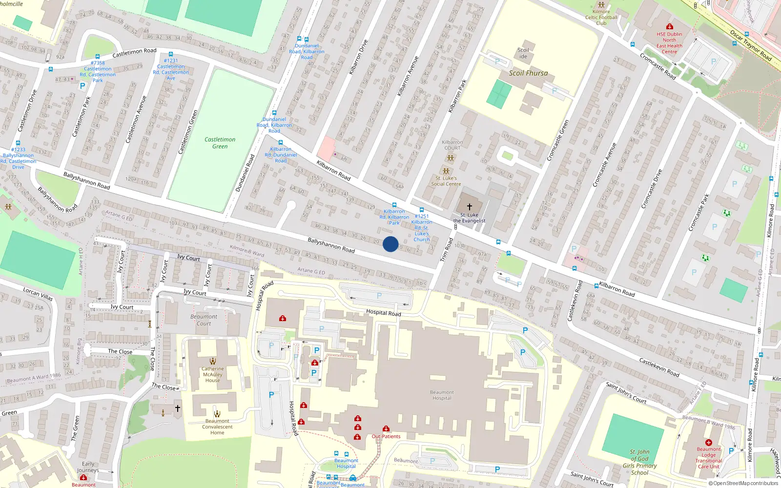 Overhead map showing the location of 14 Ballyshannon Road, Dublin 5