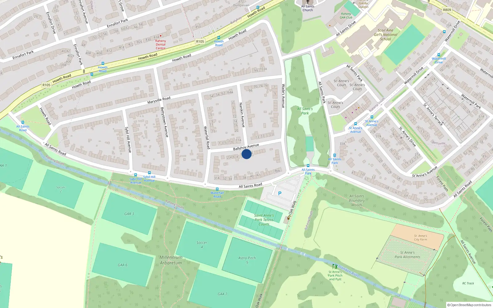 Overhead map showing the location of 14 Ballyhoy Avenue, Raheny, Dublin 5