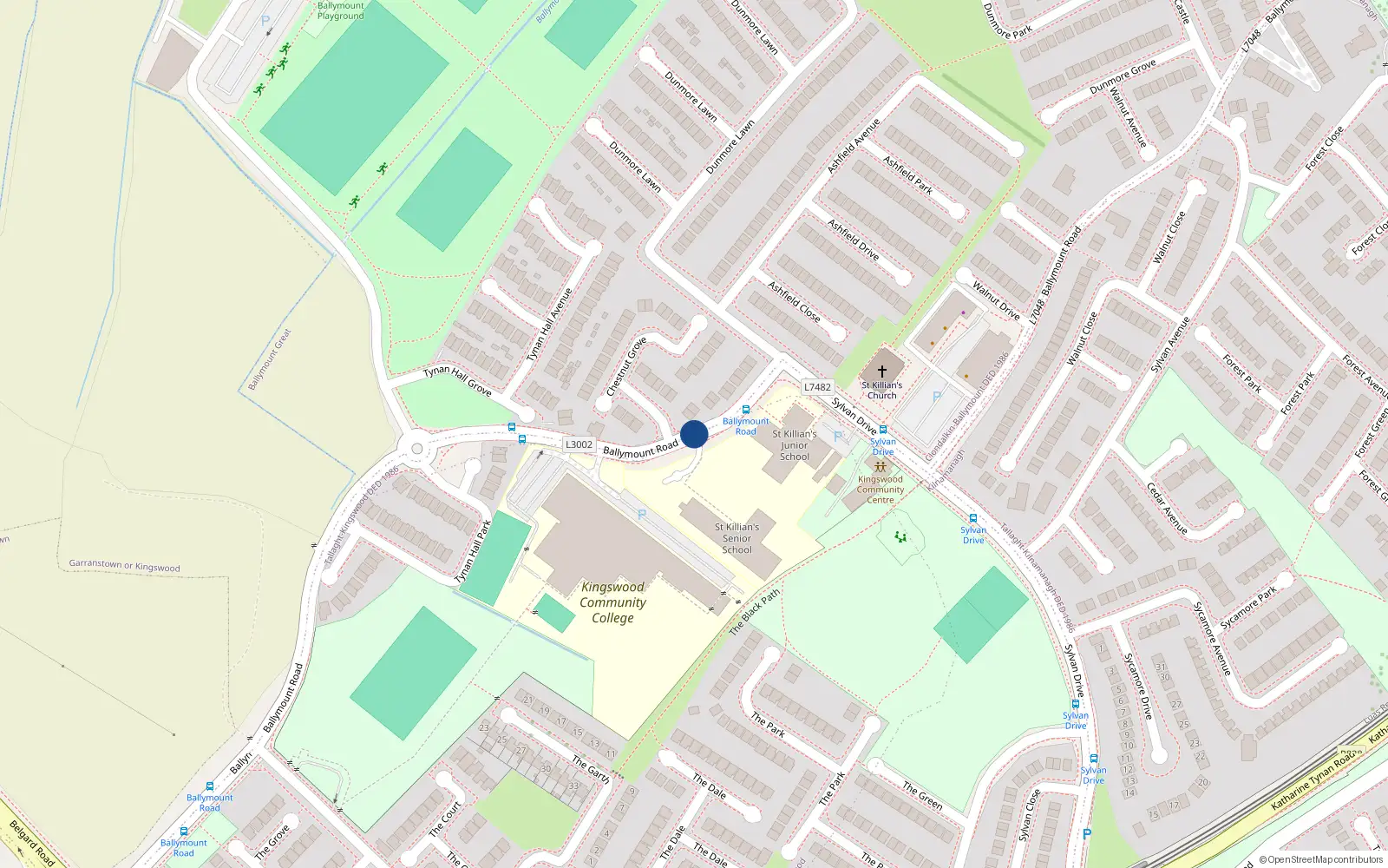Overhead map showing the location of 14 Ballymount Road, Dublin