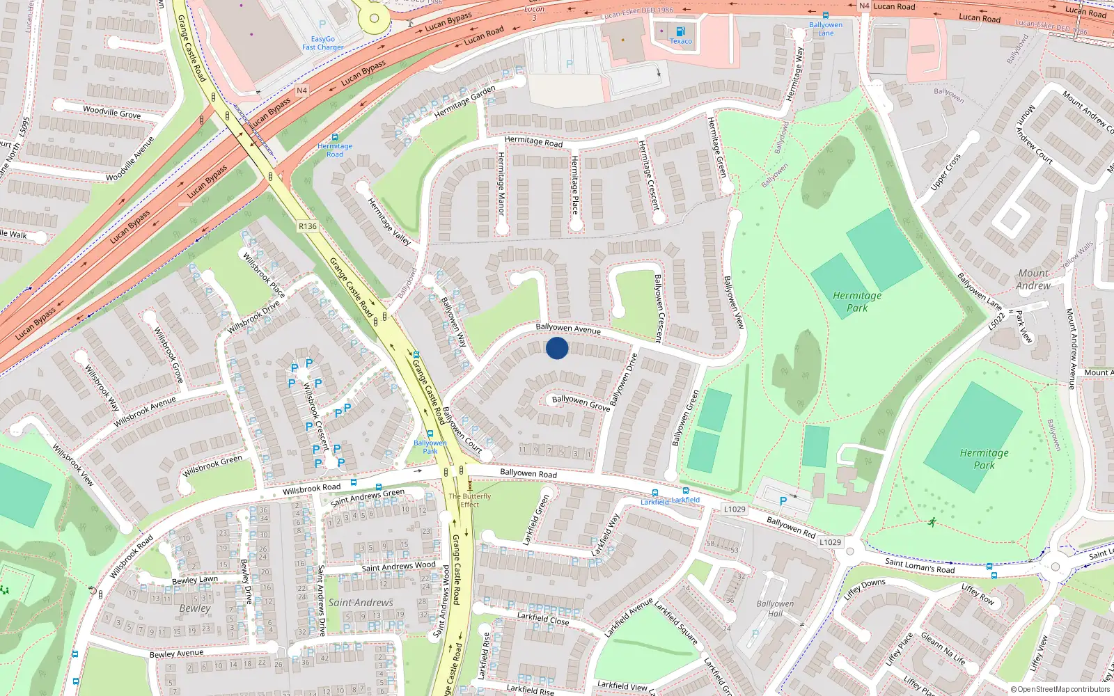 Overhead map showing the location of 14 Ballyowen Avenue, Lucan, Dublin