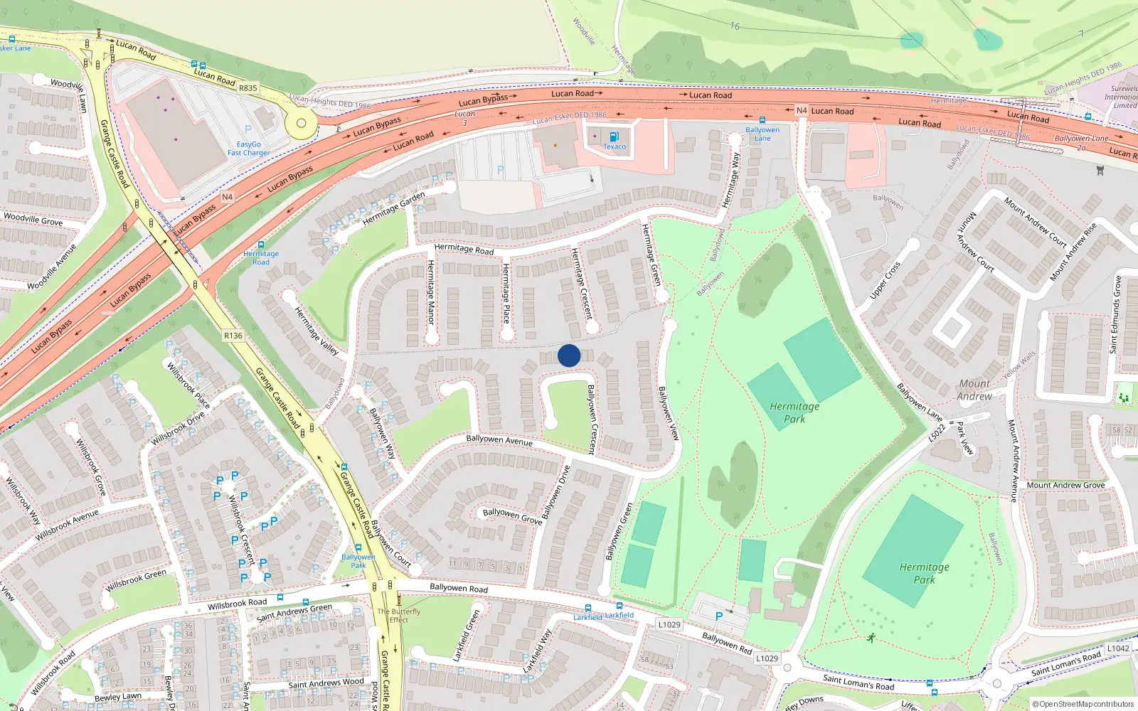Overhead map showing the location of 14 Ballyowen Crescent, Lucan