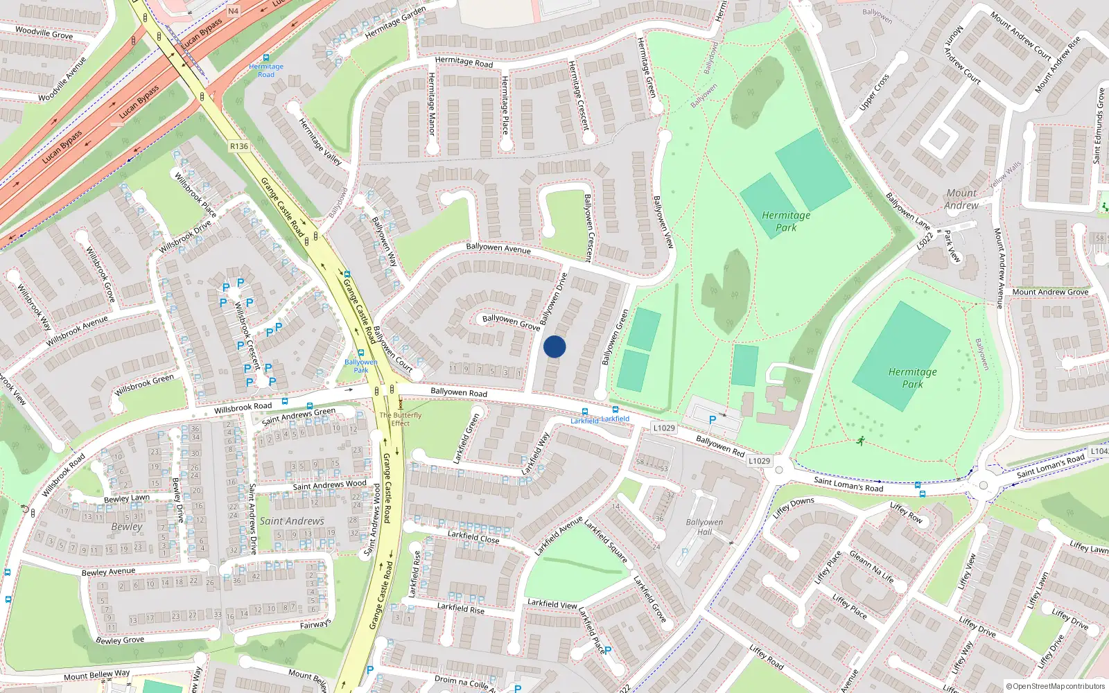 Overhead map showing the location of 14 Ballyowen Drive, Lucan