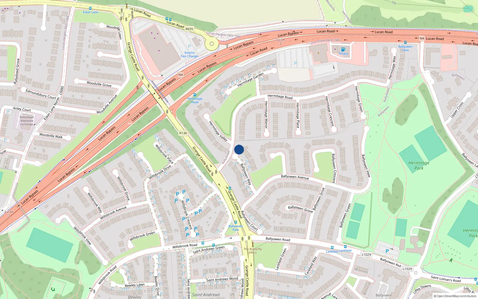 Overhead map showing the location of 14 Ballyowen Way, Lucan