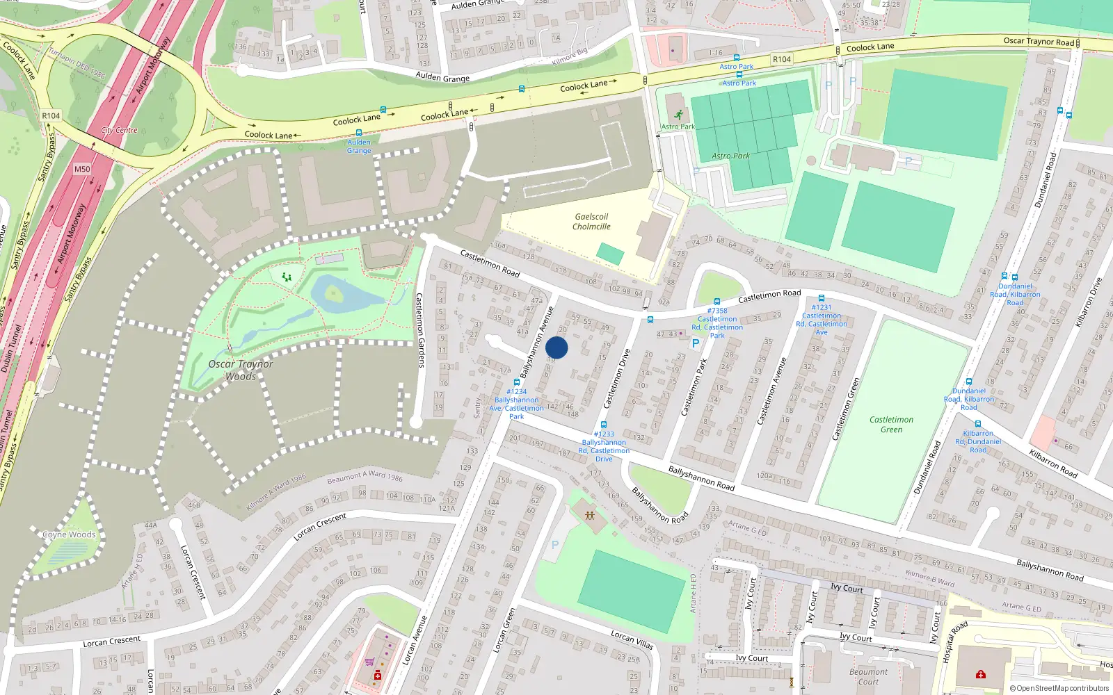 Overhead map showing the location of 14 Ballyshannon Avenue, Dublin 5