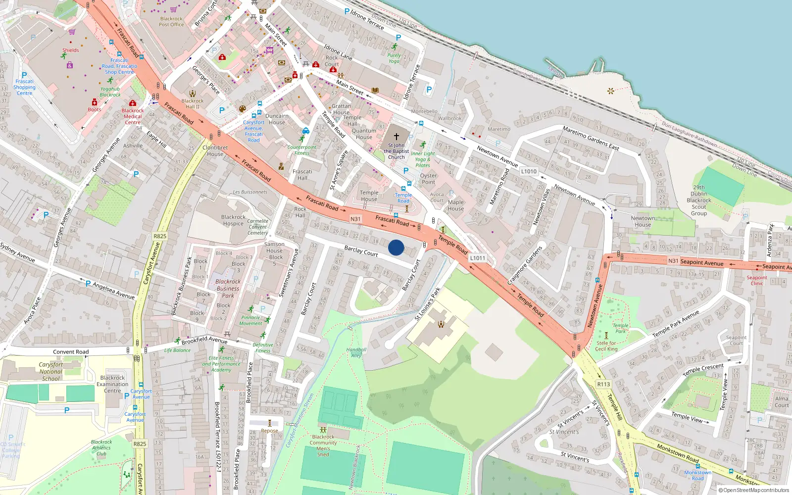 Overhead map showing the location of 14 Barclay Court, Blackrock, Co Dublin