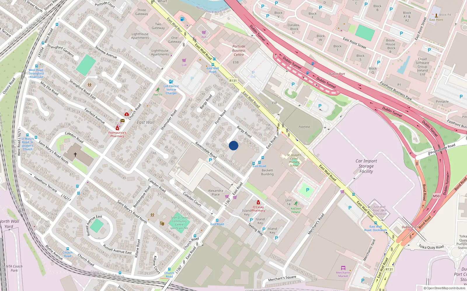 Overhead map showing the location of 14 Bargy Road, Dublin 3