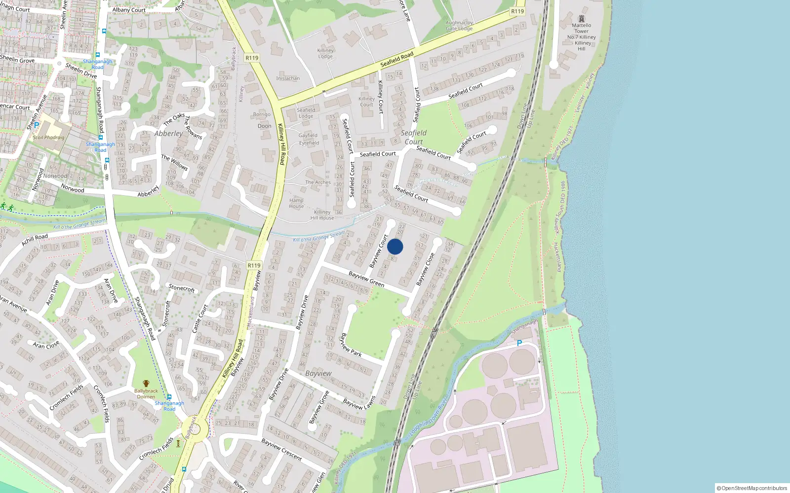 Overhead map showing the location of 14 Bayview Court, Killiney, Dublin