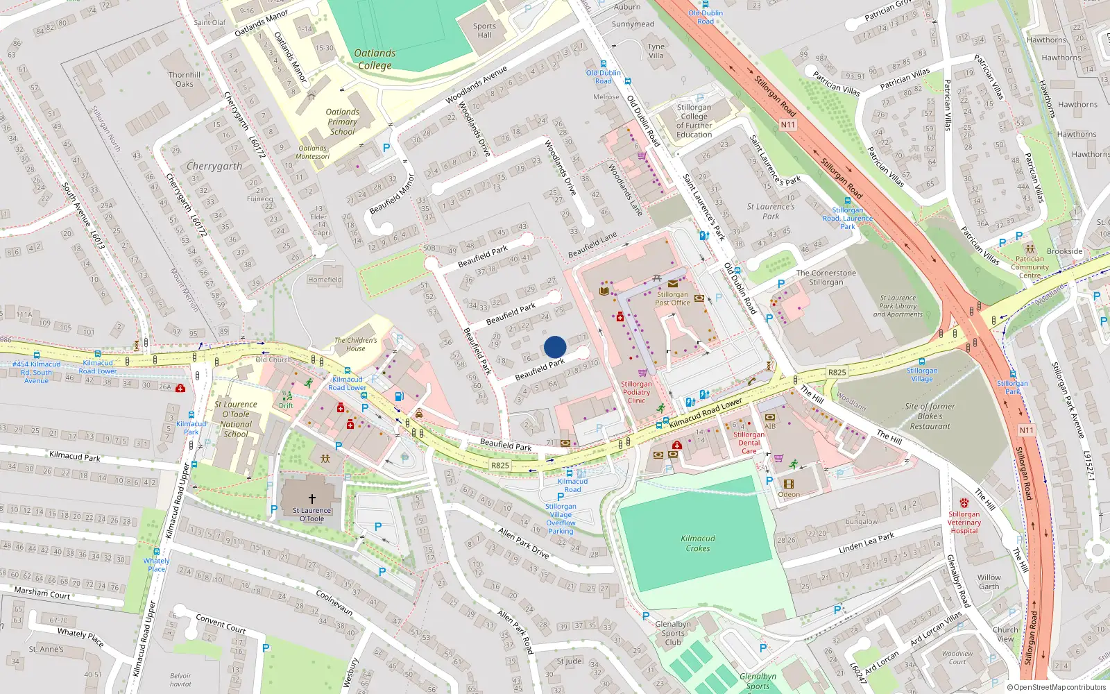 Overhead map showing the location of 14 Beaufield Park, Dublin