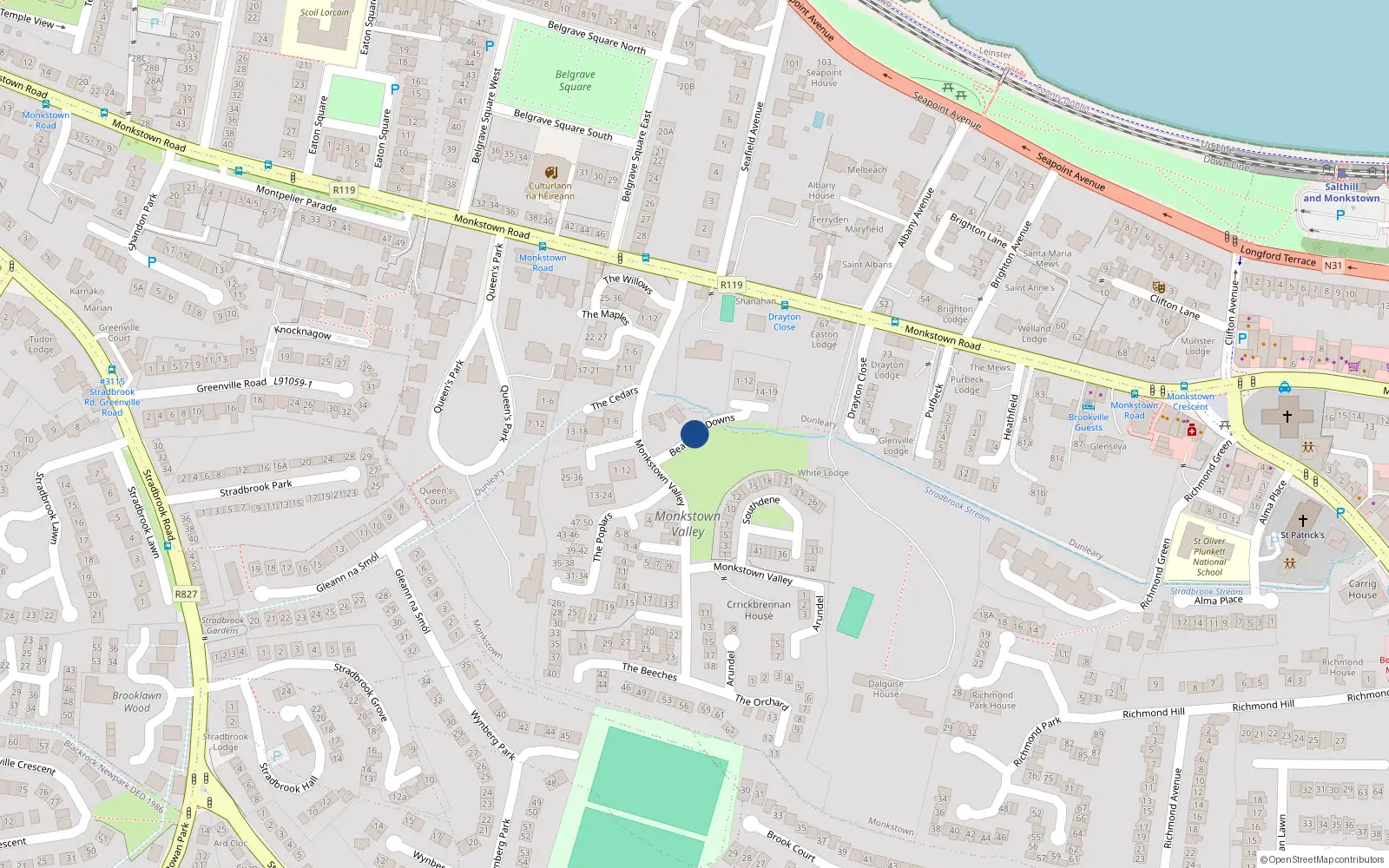 Overhead map showing the location of 14 Beauparc Downs, Monkstown, Co Dublin