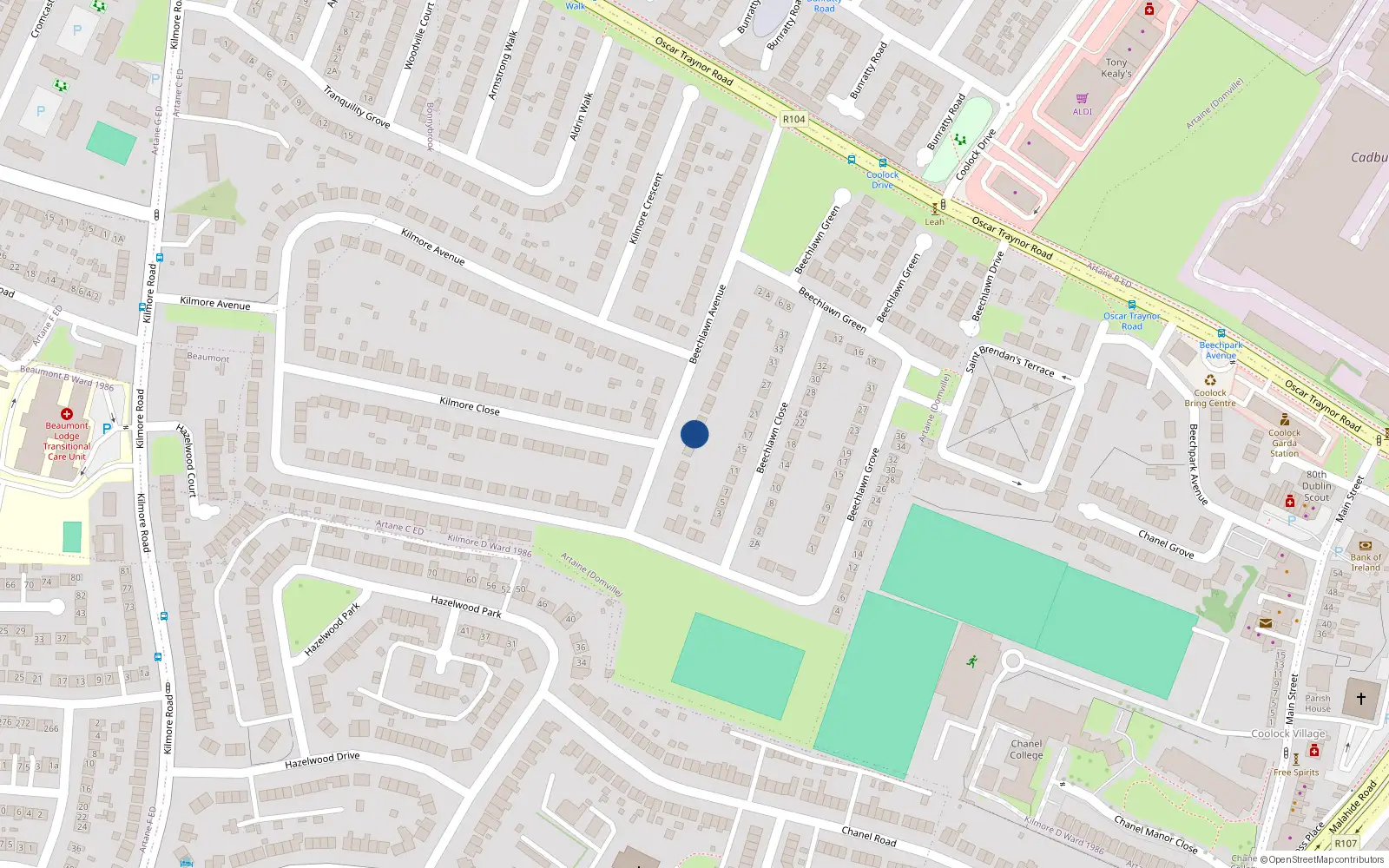 Overhead map showing the location of 14 Beechlawn Avenue, Coolock, Dublin 5