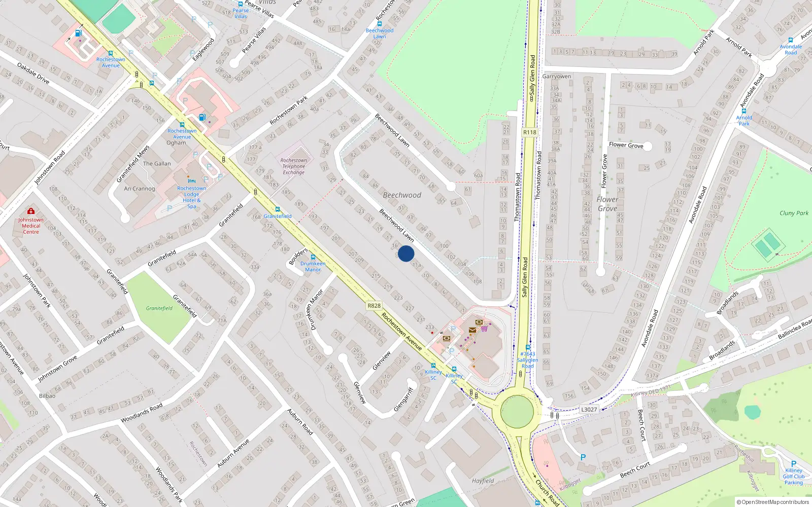 Overhead map showing the location of 14 Beechwood Lawn, Rochestown Avenue, Dun Laoghaire
