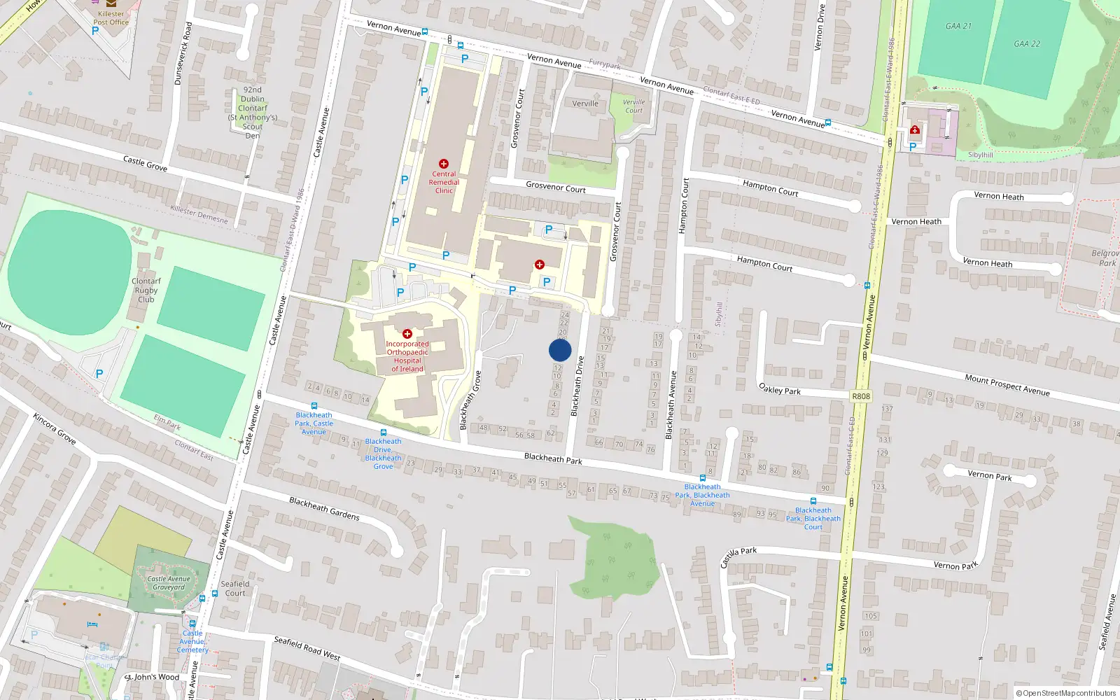 Overhead map showing the location of 14 Blackheath Drive, Dublin 3