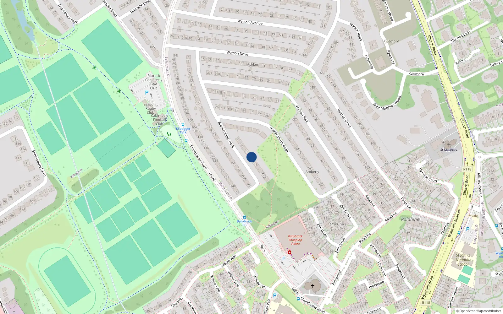 Overhead map showing the location of 14 Brackenbush Park, Killiney
