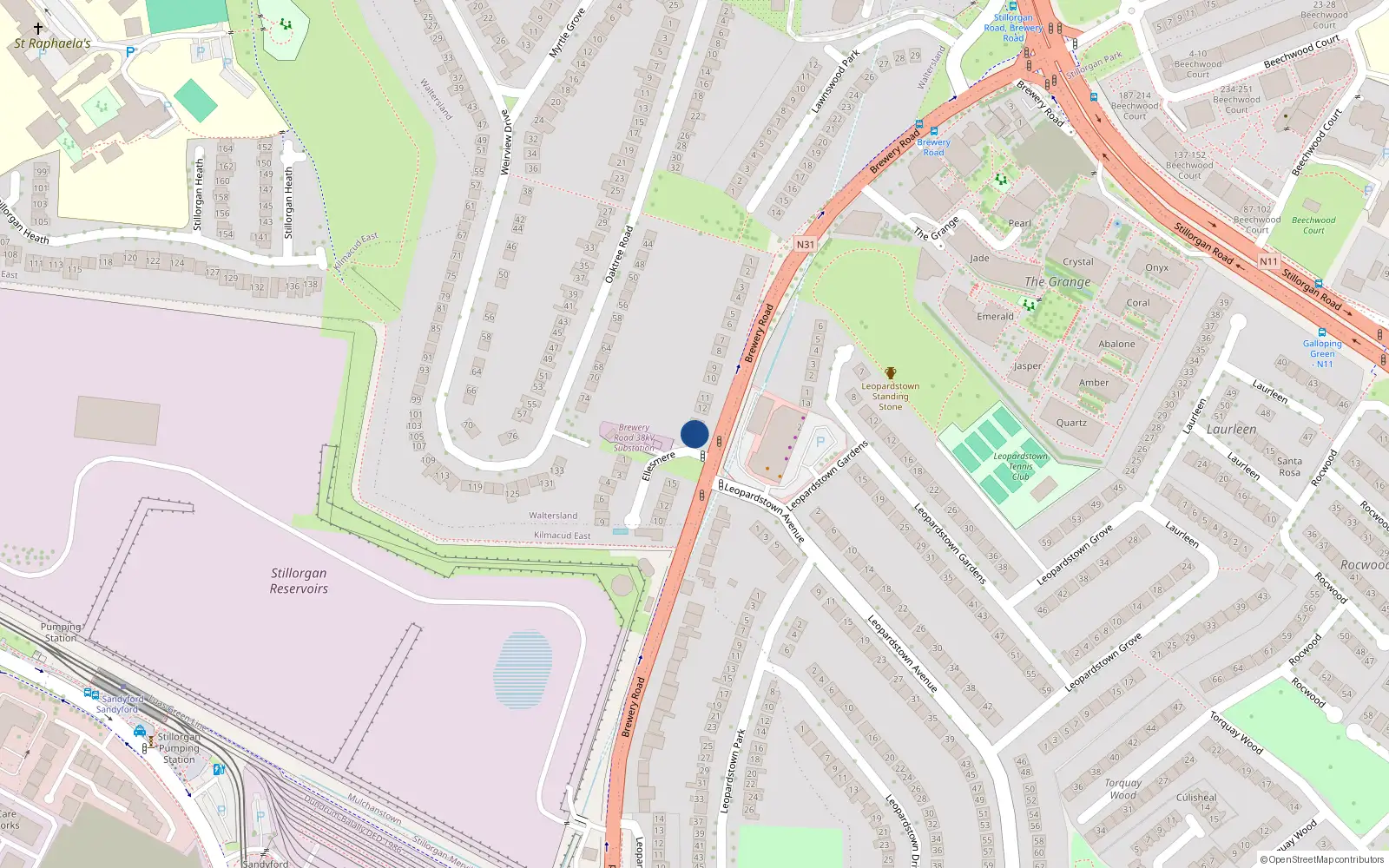 Overhead map showing the location of 14 Brewery Road, Dublin