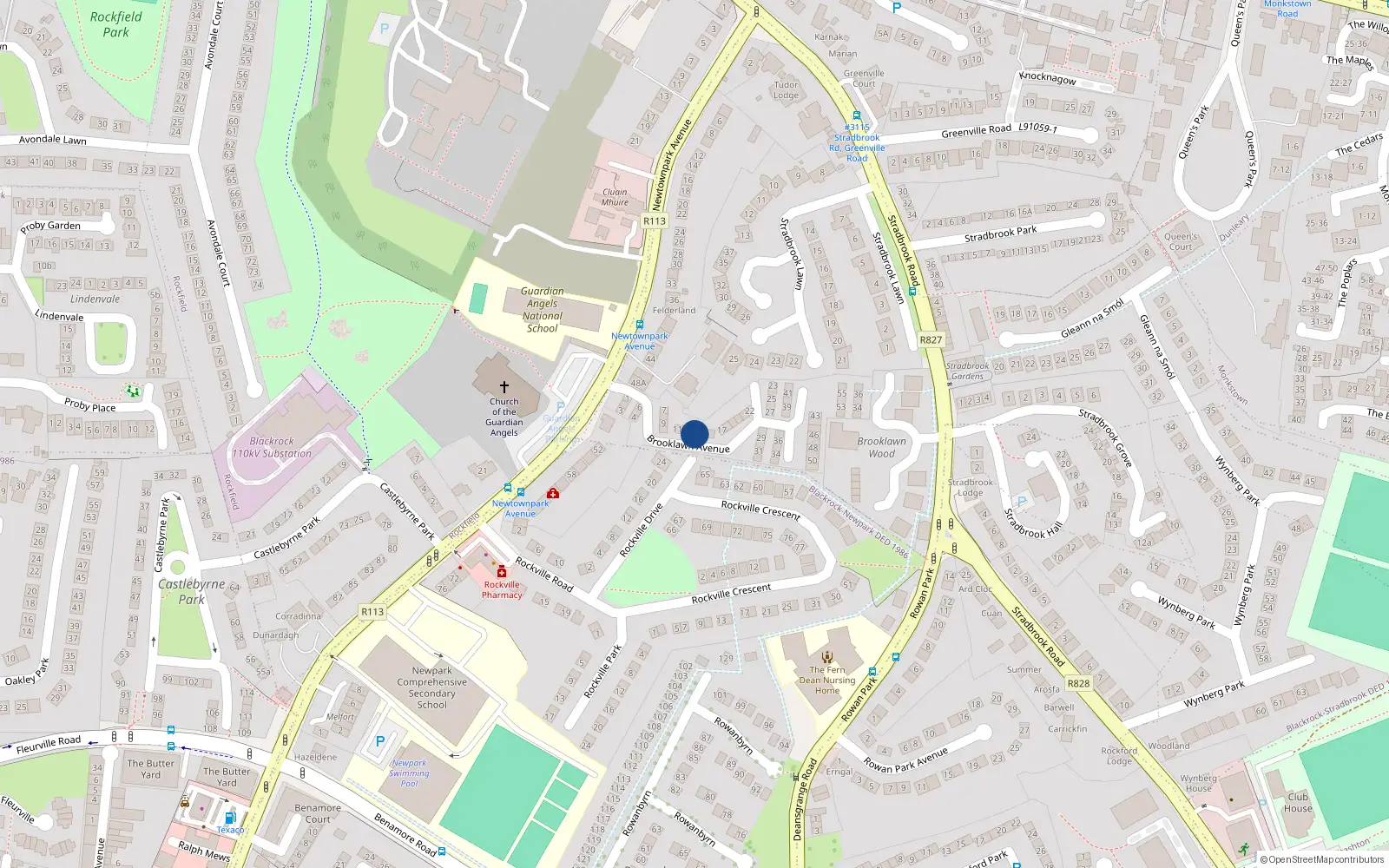 Overhead map showing the location of 14 Brooklawn Avenue, Blackrock, Dublin