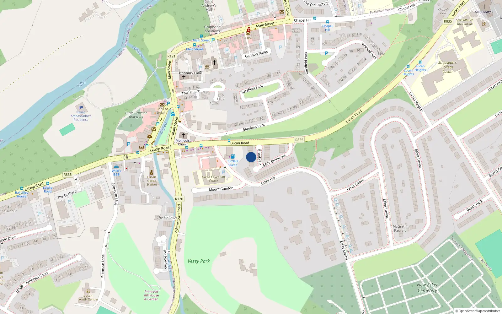 Overhead map showing the location of 14 Brookvale, Old Cucan Road, Lucan