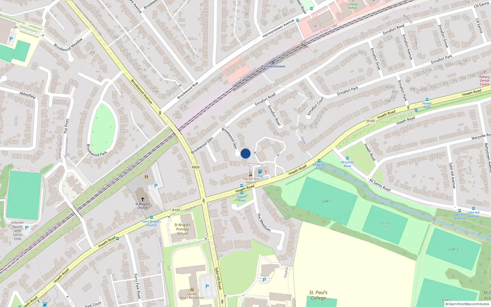 Overhead map showing the location of 14 Brookwood Glen, Artane, Dublin 5