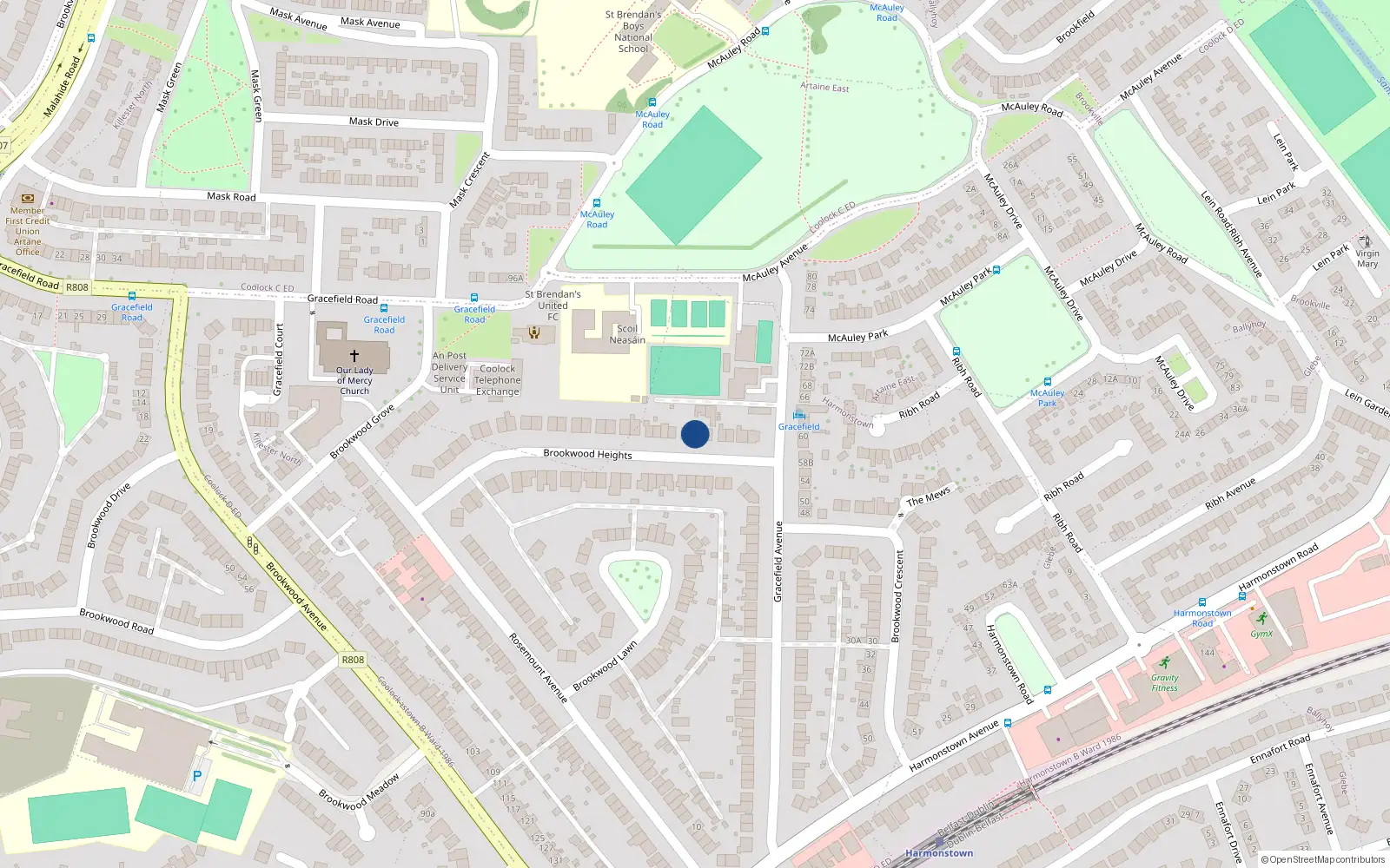 Overhead map showing the location of 14 Brookwood Heights, Dublin 5