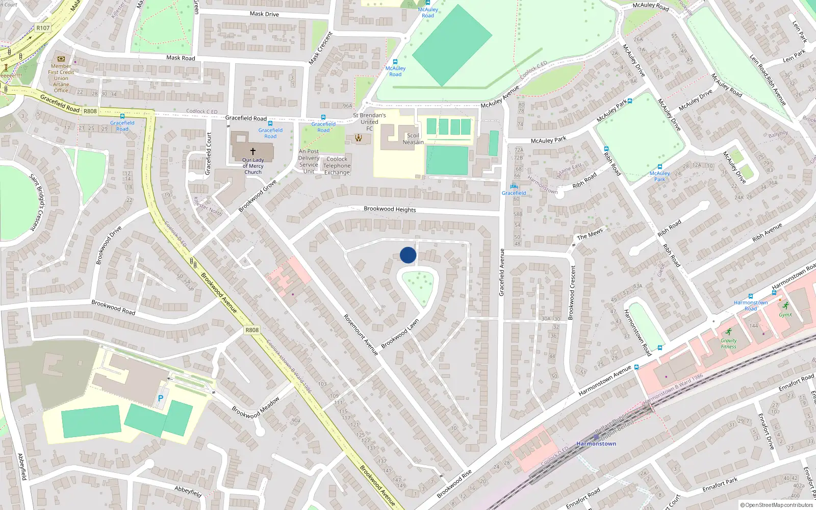 Overhead map showing the location of 14 Brookwood Lawn, Dublin 5