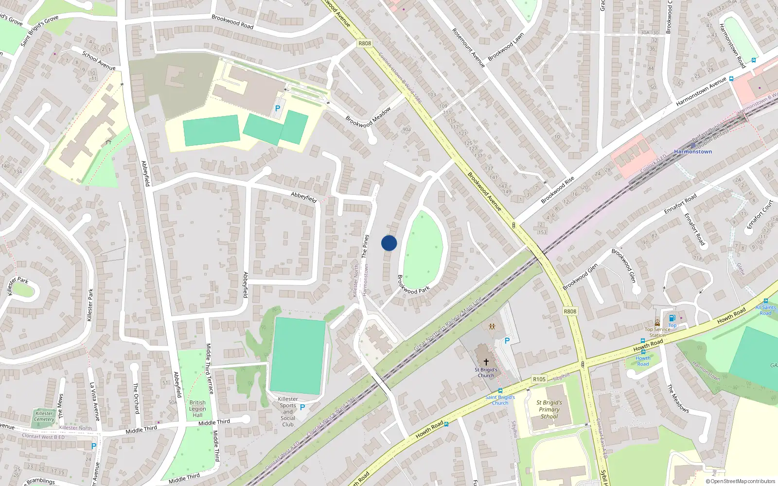 Overhead map showing the location of 14 Brookwood Park, Dublin 5