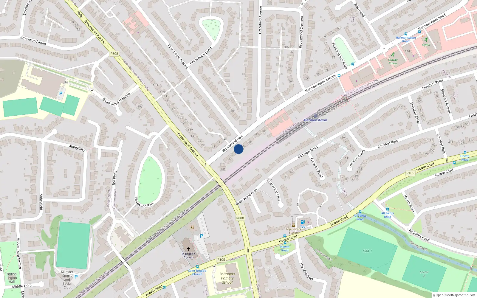 Overhead map showing the location of 14 Brookwood Rise, Artane, Dublin 5