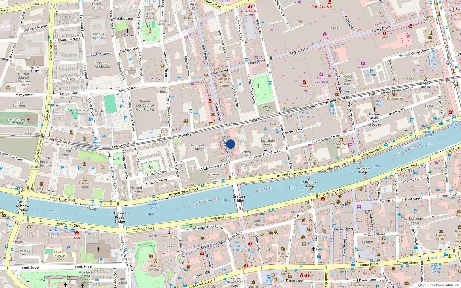 Overhead map showing the location of 14 Capel St, Dublin 1, Dublin