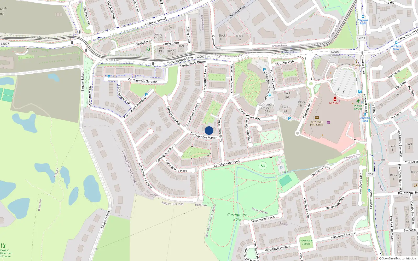 Overhead map showing the location of 14 Carrigmore Manor, County Dublin