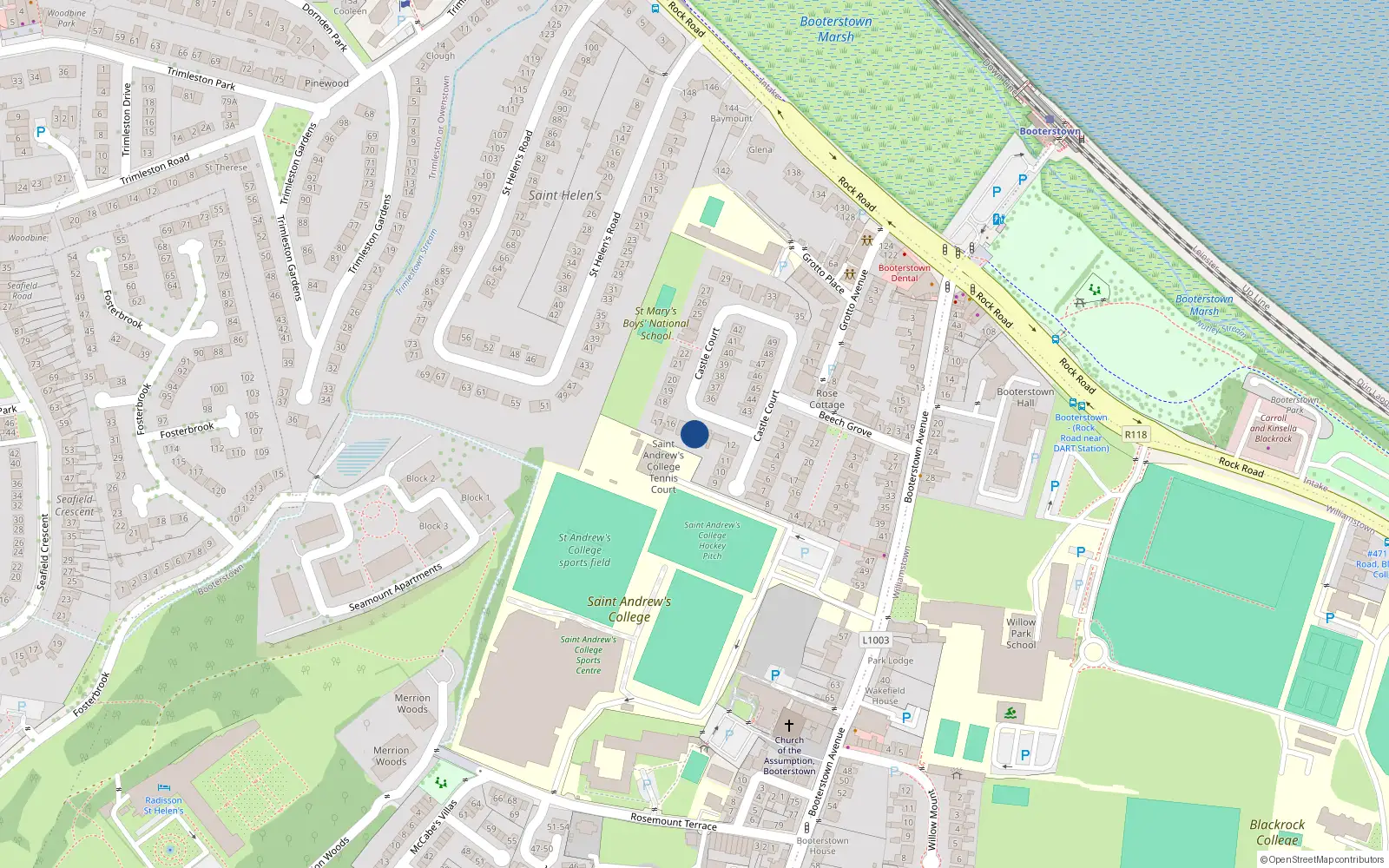 Overhead map showing the location of 14 Castle Court, Blackrock