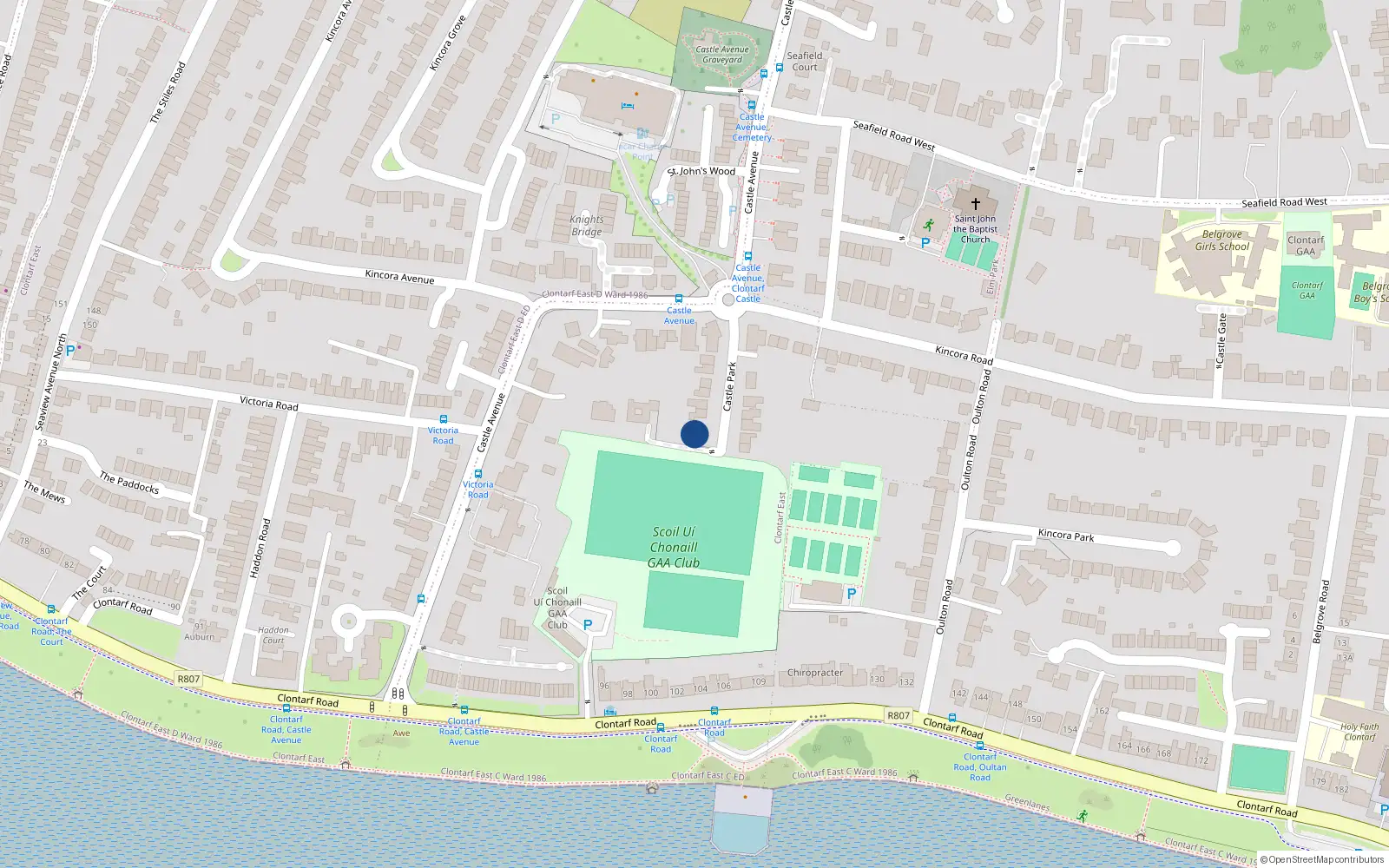 Overhead map showing the location of 14 Castle Road, Dublin 3