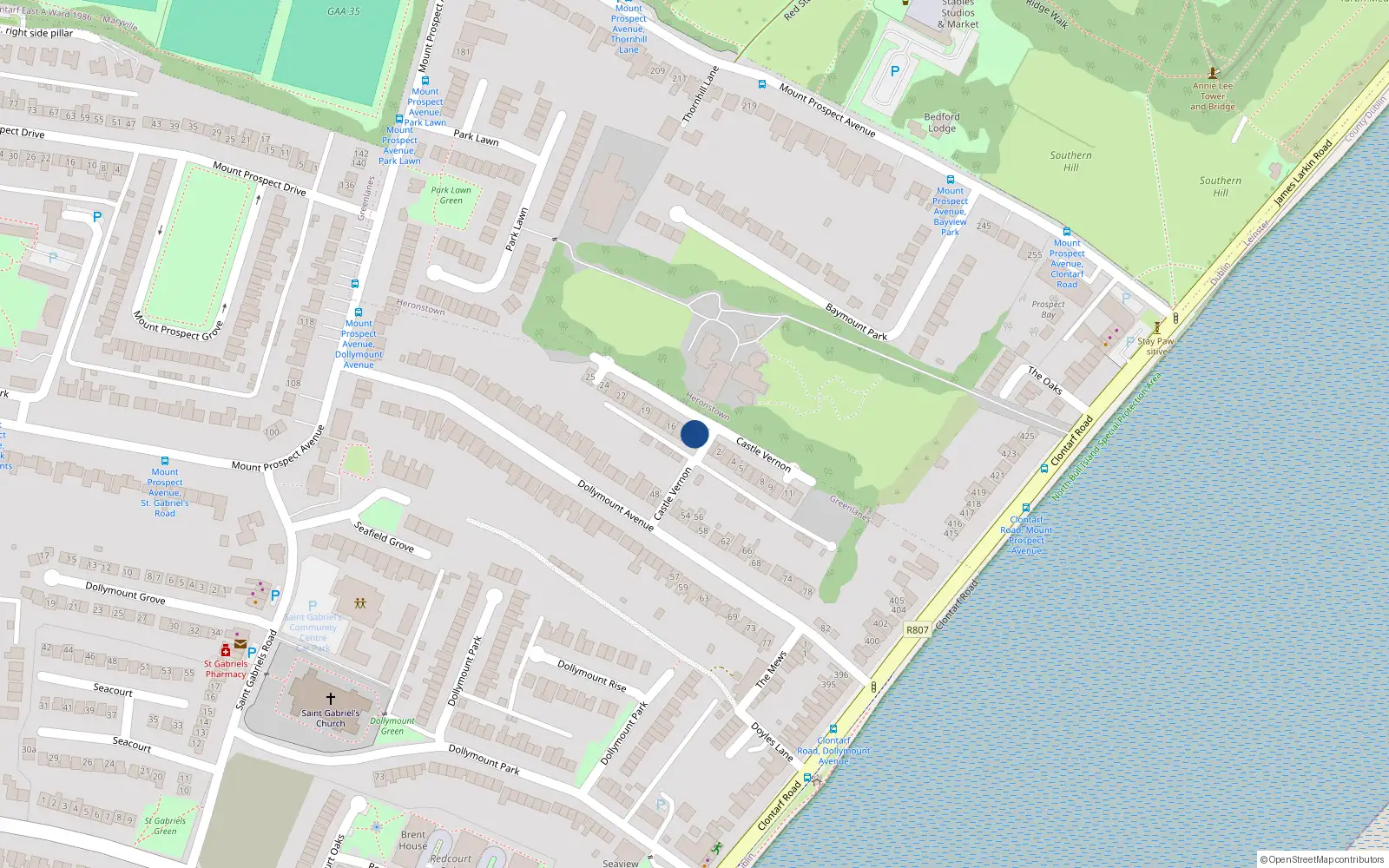 Overhead map showing the location of 14 Castle Vernon, Dublin 3