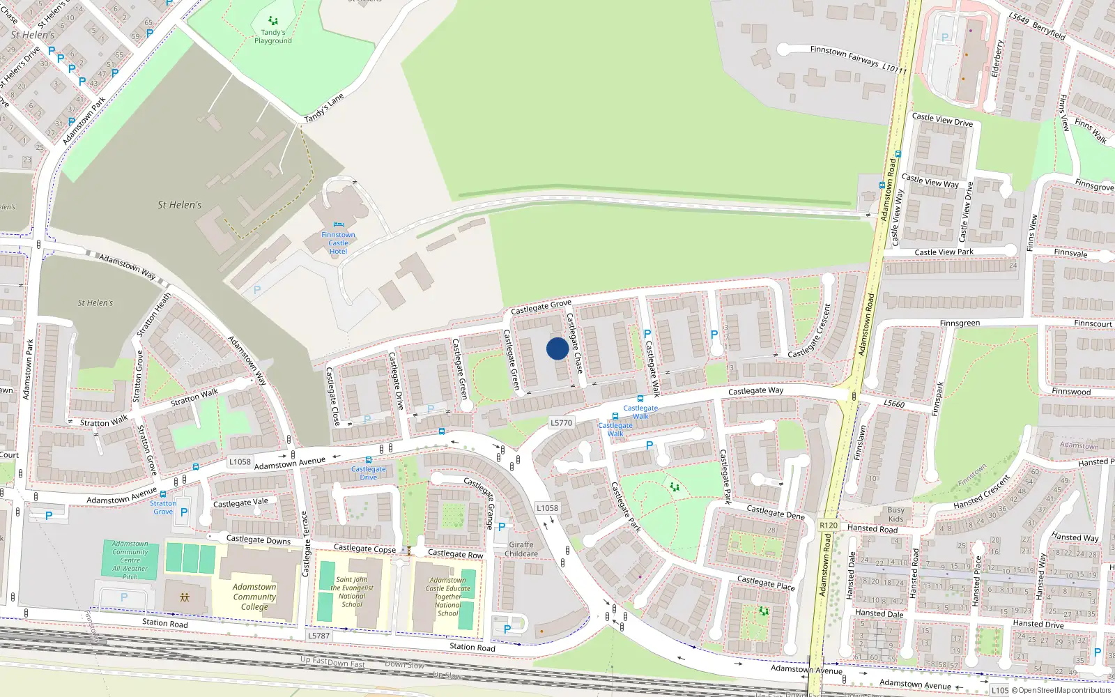 Overhead map showing the location of 14 Castlegate Chase, Lucan