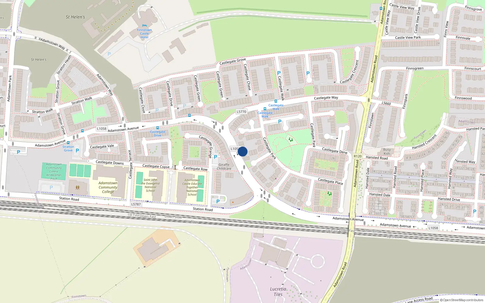 Overhead map showing the location of 14 Castlegate Mews, Adamstown Castle, Adamstown
