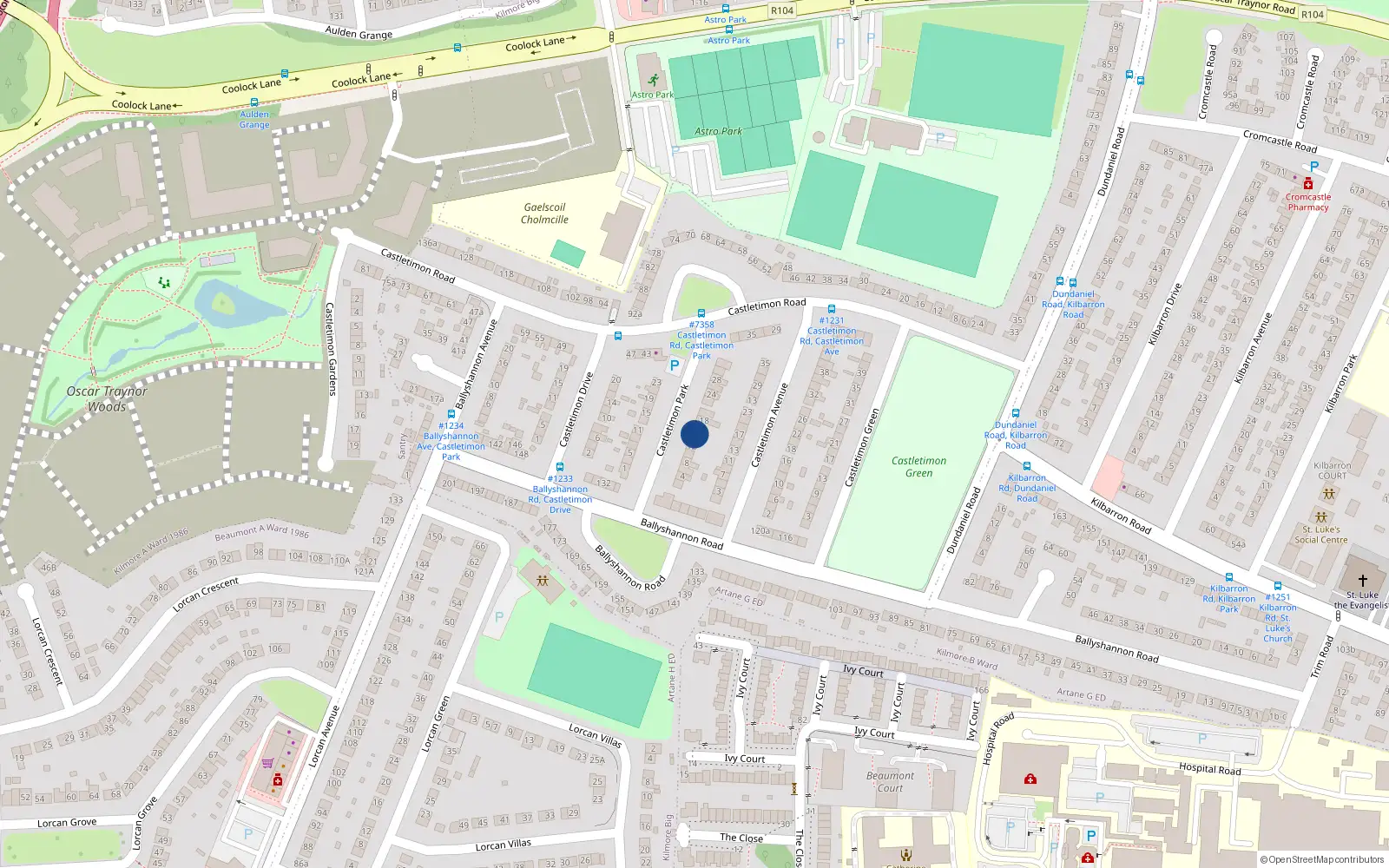 Overhead map showing the location of 14 Castletimon Park, Coolock, Dublin 5