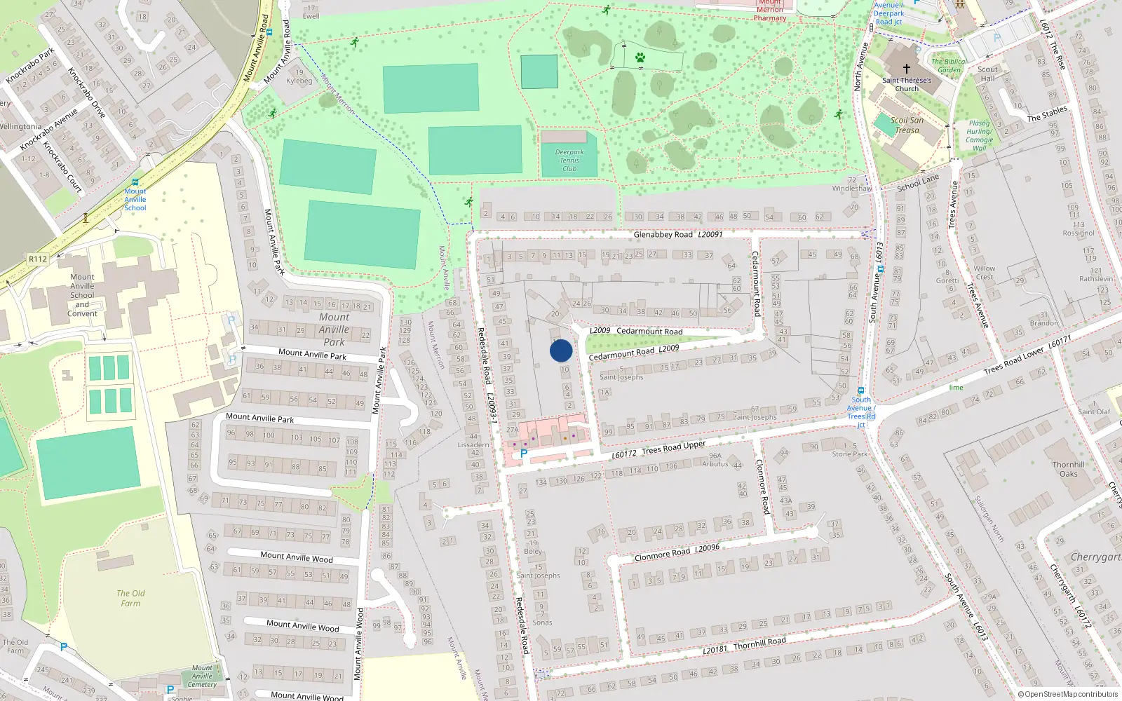 Overhead map showing the location of 14 Cedarmount Road, Blackrock