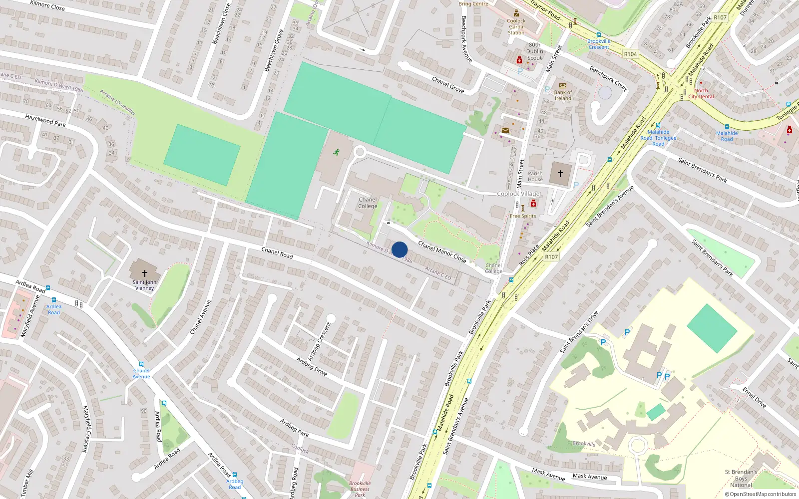 Overhead map showing the location of 14 Chanel Manor Close, Dublin 5