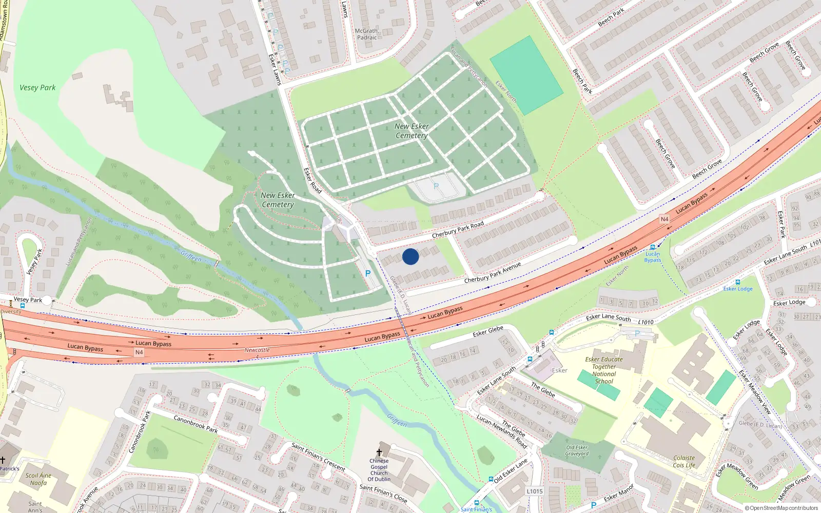 Overhead map showing the location of 14 Cherbury Park Road, Lucan