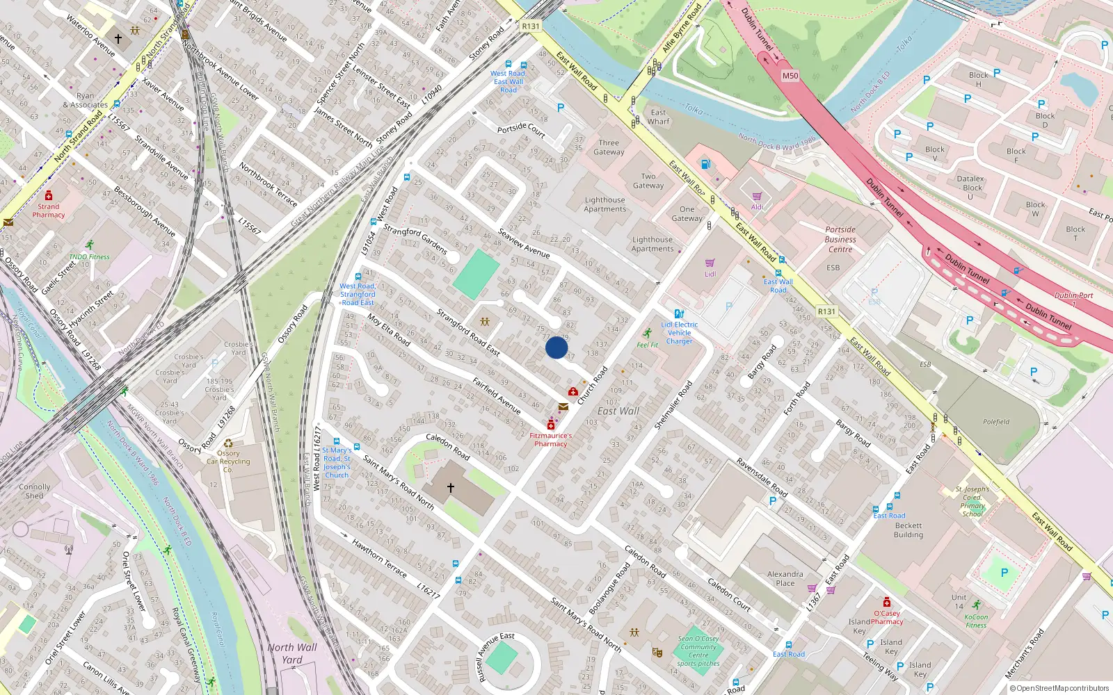Overhead map showing the location of 14 Church Square, Off Church Road, East Wall