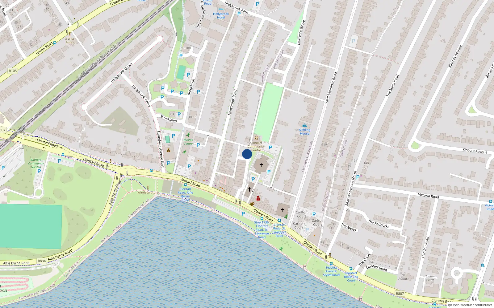 Overhead map showing the location of 14 Churchfield, 59/60 Clontarf Road, Dublin 3