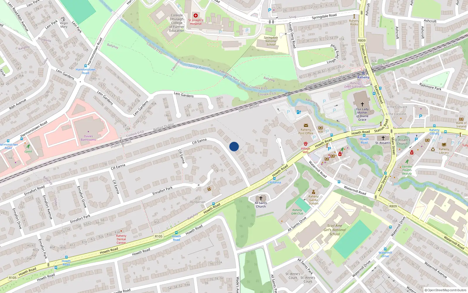 Overhead map showing the location of 14 Cill Eanna, Dublin 5