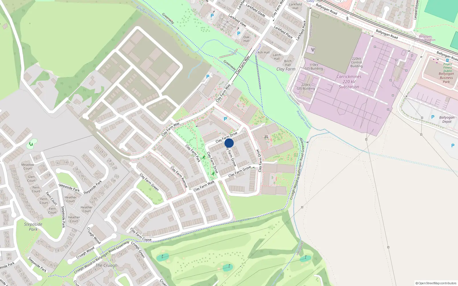 Overhead map showing the location of 14 Clay Farm Drive, Kilgobbin