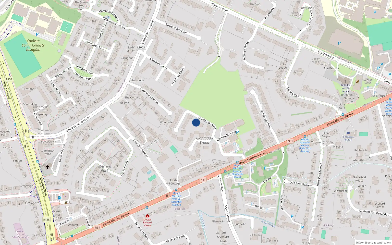 Overhead map showing the location of 14 Clonfadda Wood, Blackrock