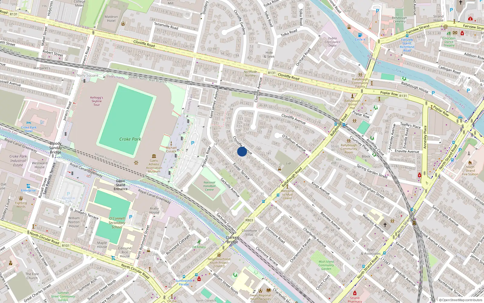 Overhead map showing the location of 14 Clonliffe Avenue, Dublin 3