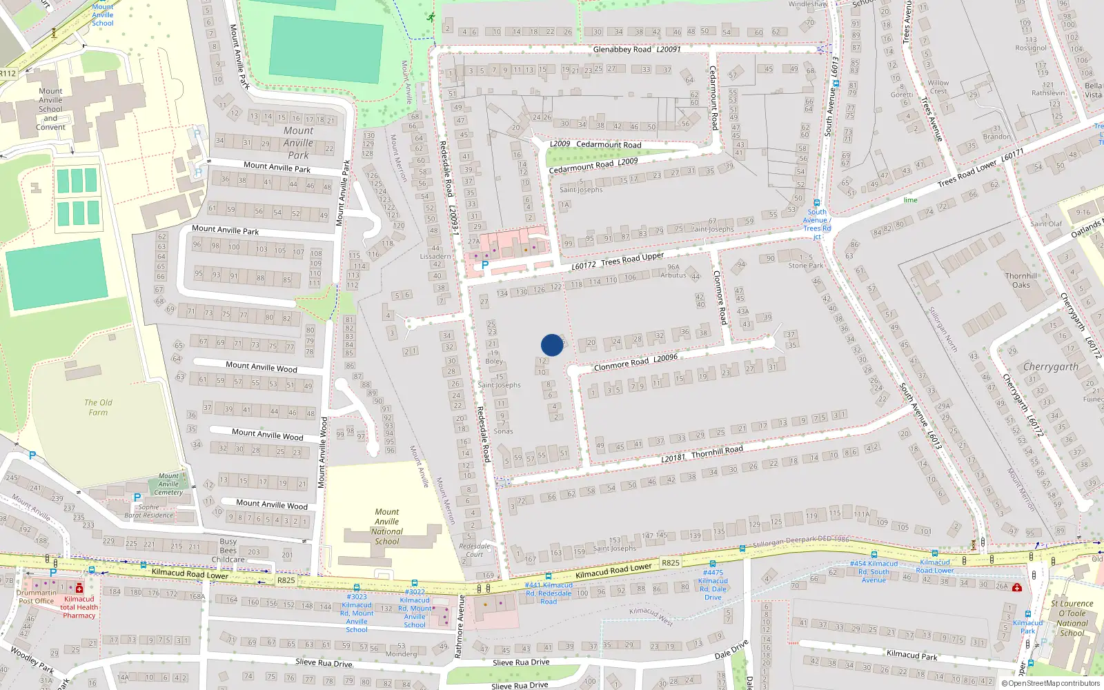 Overhead map showing the location of 14 Clonmore Road, Mount Merrion, Blackrock