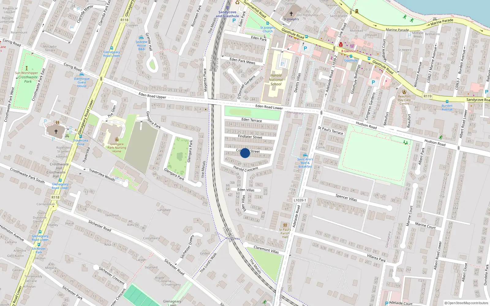 Overhead map showing the location of 14 Coldwell Street, Dublin