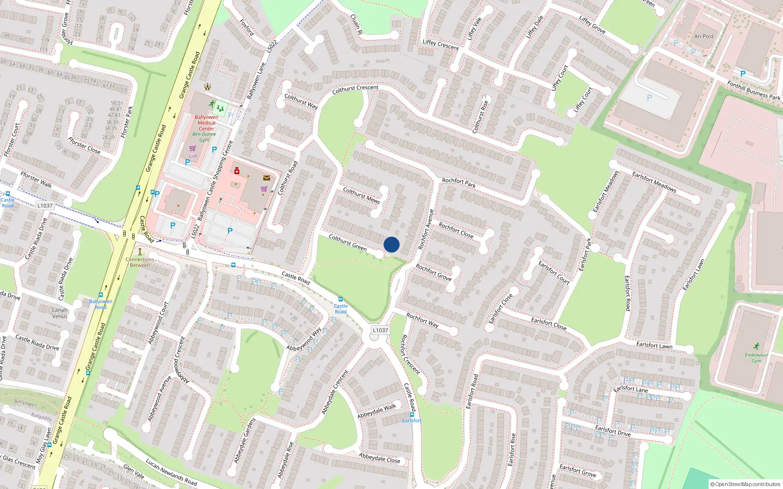 Overhead map showing the location of 14 Colthurst Green, Lucan