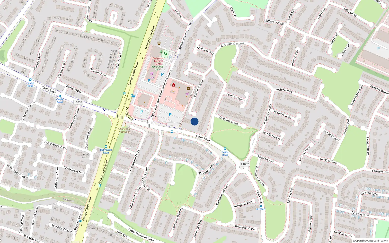 Overhead map showing the location of 14 Colthurst Road, Lucan