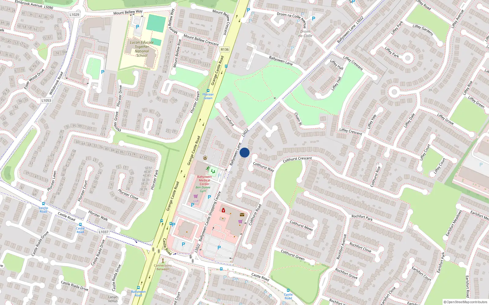 Overhead map showing the location of 14 Colthurst Way, Lucan, Dublin
