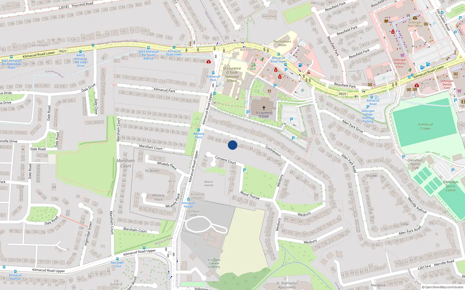Overhead map showing the location of 14 Coolnevaun, Stillorgan, Dublin