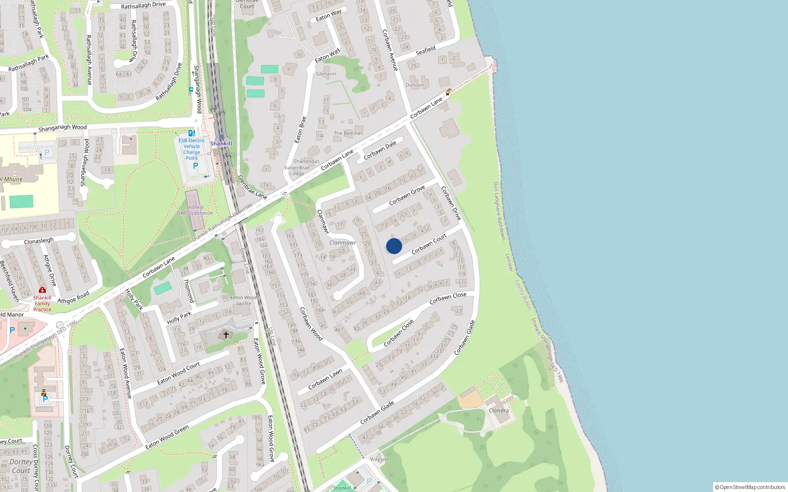 Overhead map showing the location of 14 Corbawn Court, Dublin