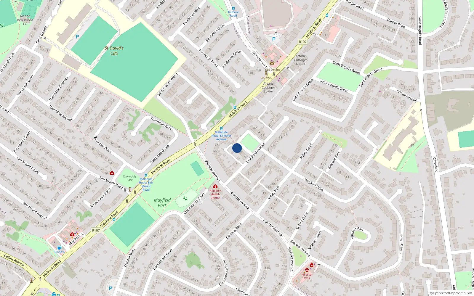 Overhead map showing the location of 14 Craigford Avenue, Dublin 5